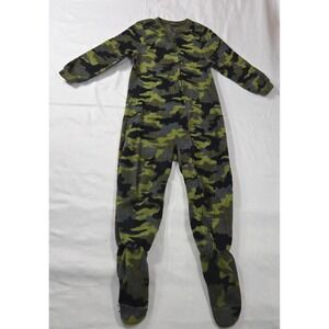 Faded Glory Boys Green Fleece Camo PJ's Footed Blanket Sleeper XS (4-5) & Shirt